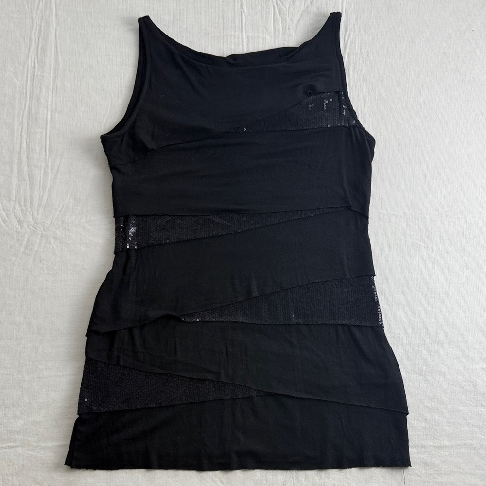 Bailey 44 Women's Black Layered Sequin Stretch Sleeveless Tank Top Size M